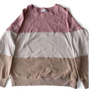 Elegant Pink, Cream, and Tan Women's Sweater